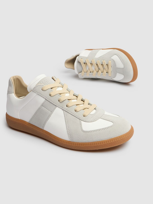 Premium Low-Top Leather & Suede Sneakers - White