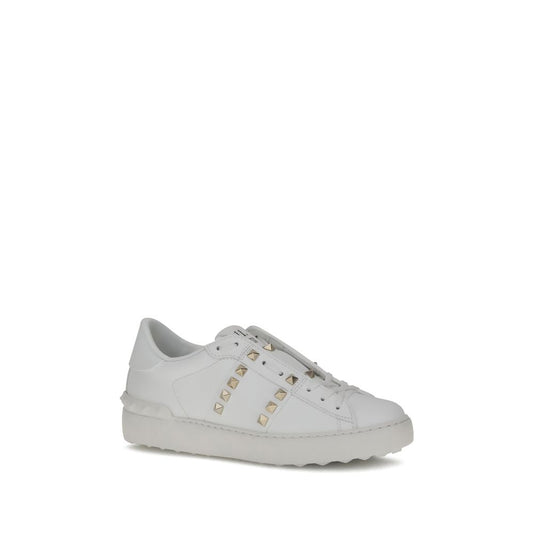 Rockstud Untitled Sneakers - White Calfskin with Platinum Studs