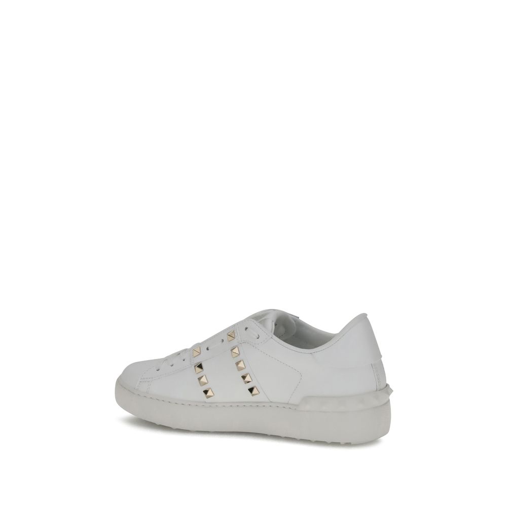 Rockstud Untitled Sneakers - White Calfskin with Platinum Studs