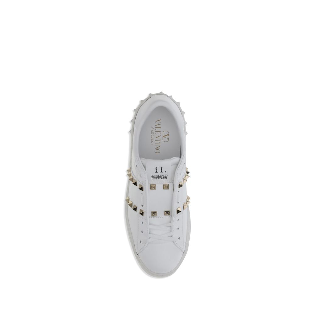 Rockstud Untitled Sneakers - White Calfskin with Platinum Studs