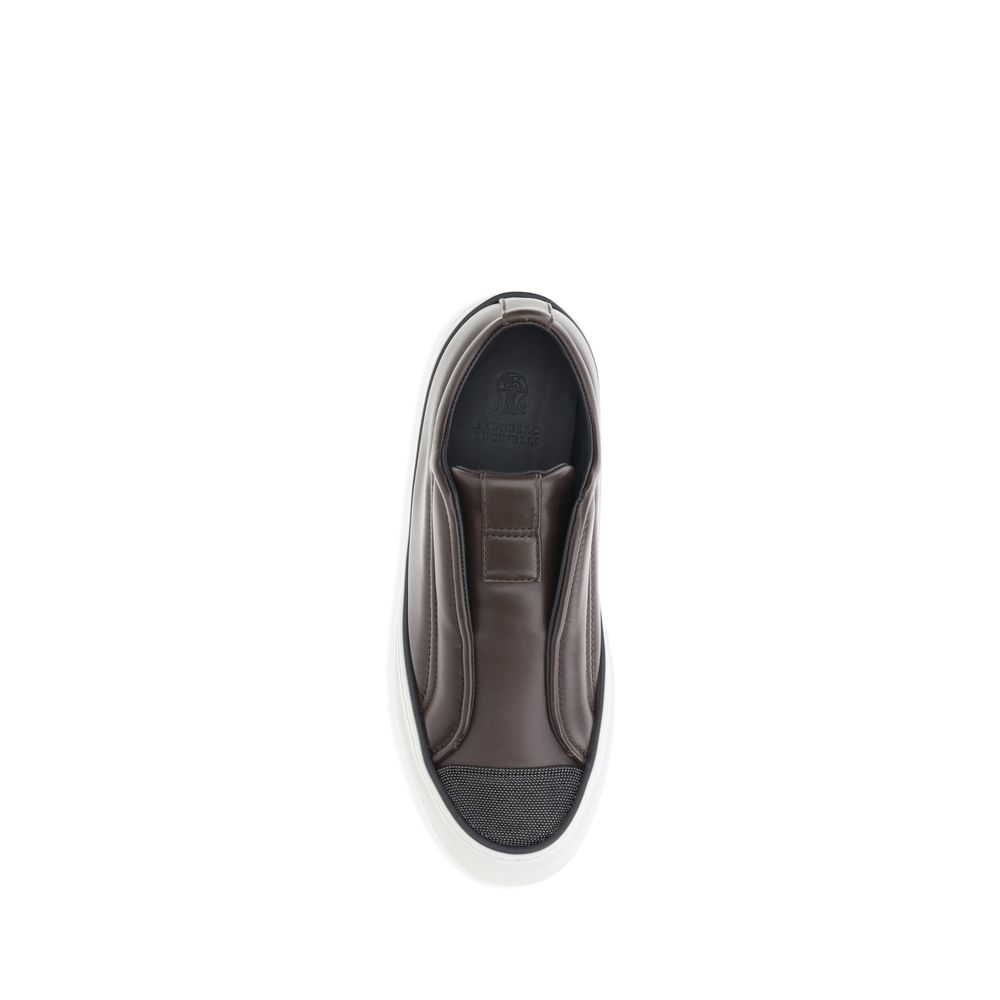 Luxury Italian Leather Slip-On Sneakers with Jewel Details