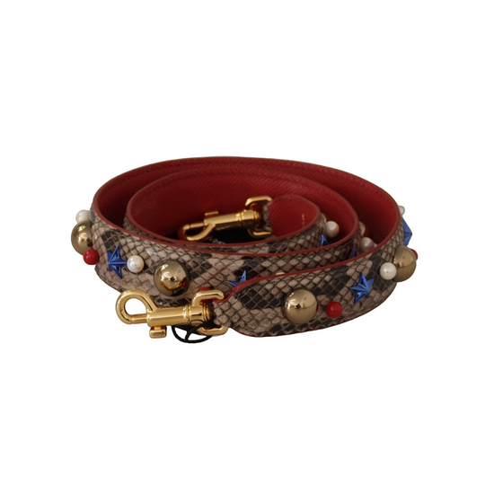 Dolce & Gabbana Brown Python Leather Studded Shoulder Strap