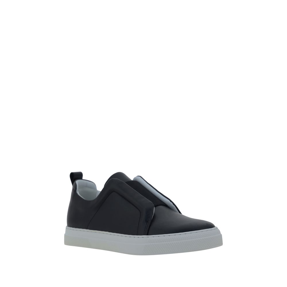 Calfskin Slider Sneakers - Slip-On Design with Contrasting Sole