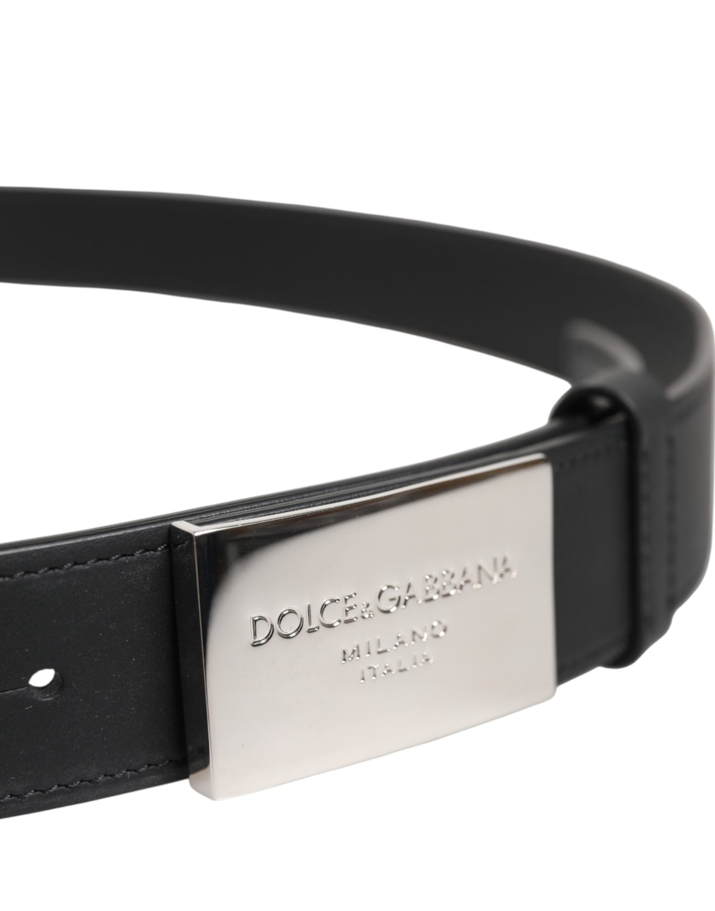 Dolce &amp; Gabbana Black Leather Belt with Silver Metal Logo Buckle