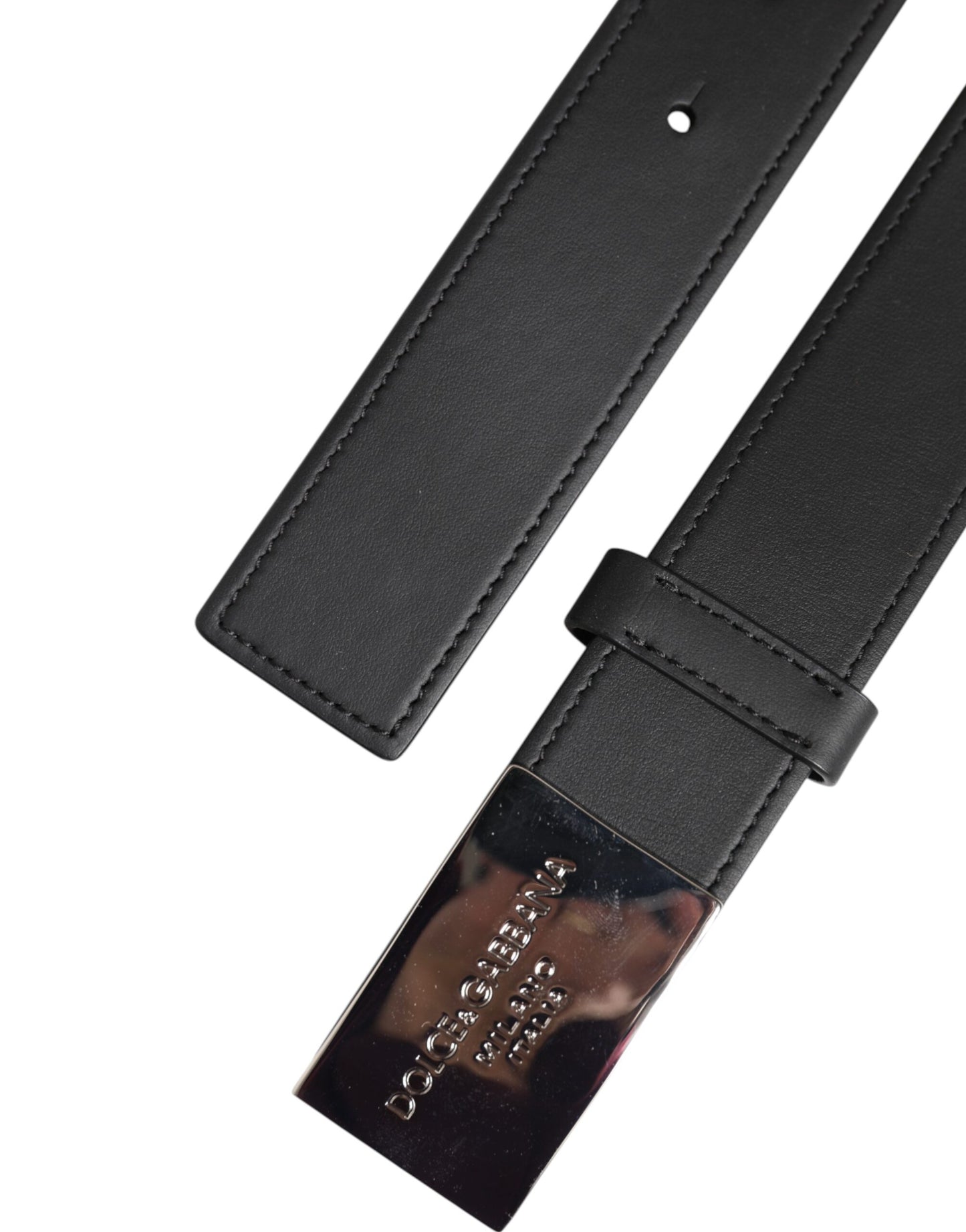 Dolce &amp; Gabbana Black Leather Belt with Silver Metal Logo Buckle