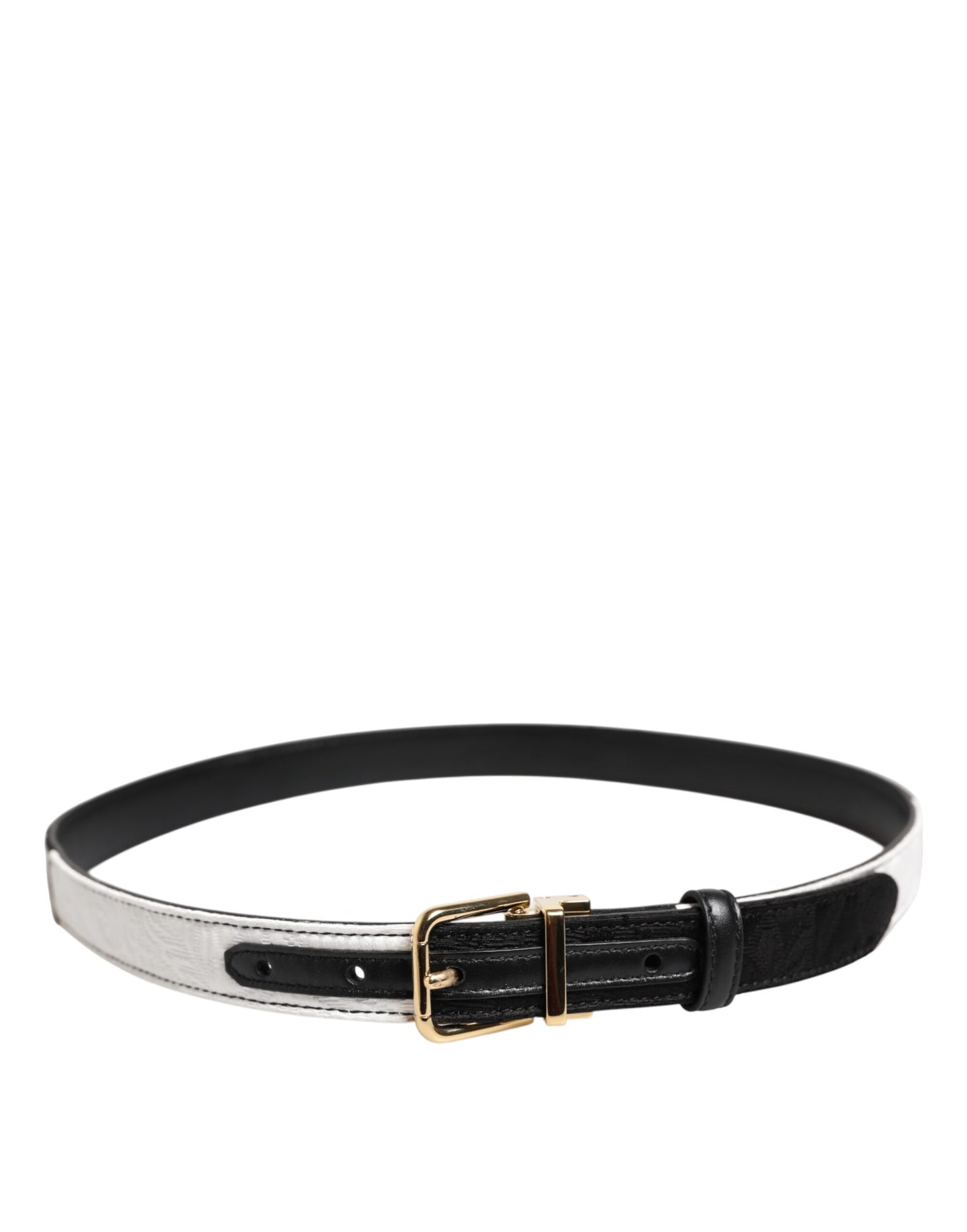 Dolce &amp; Gabbana Black and White Patchwork Belt with Gold Metal Buckle