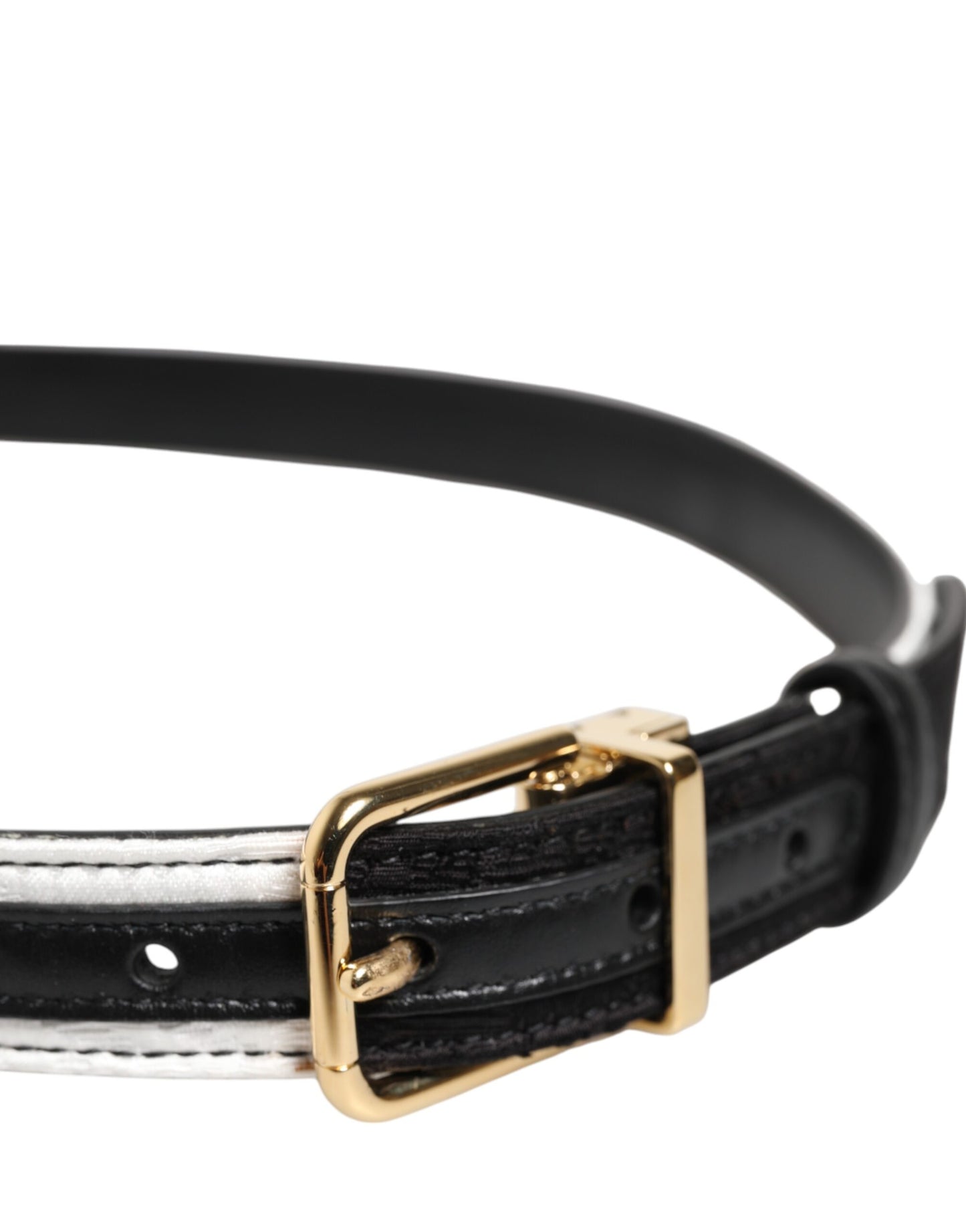 Dolce &amp; Gabbana Black and White Patchwork Belt with Gold Metal Buckle