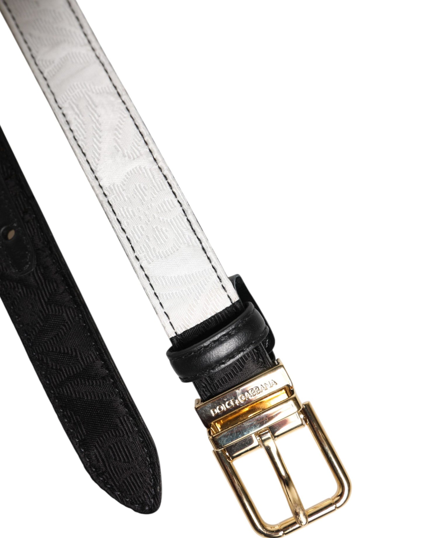Dolce &amp; Gabbana Black and White Patchwork Belt with Gold Metal Buckle