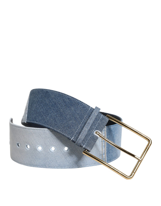Dolce &amp; Gabbana Two-Tone Blue Denim Belt with Gold Metal Buckle