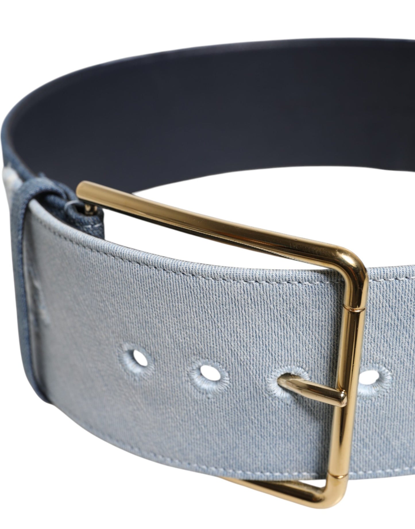 Dolce &amp; Gabbana Two-Tone Blue Denim Belt with Gold Metal Buckle