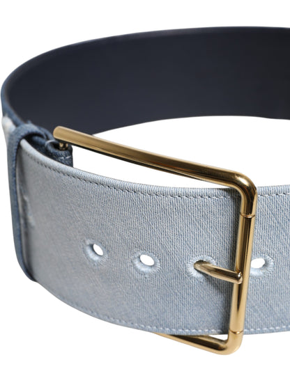 Dolce &amp; Gabbana Two-Tone Blue Denim Belt with Gold Metal Buckle