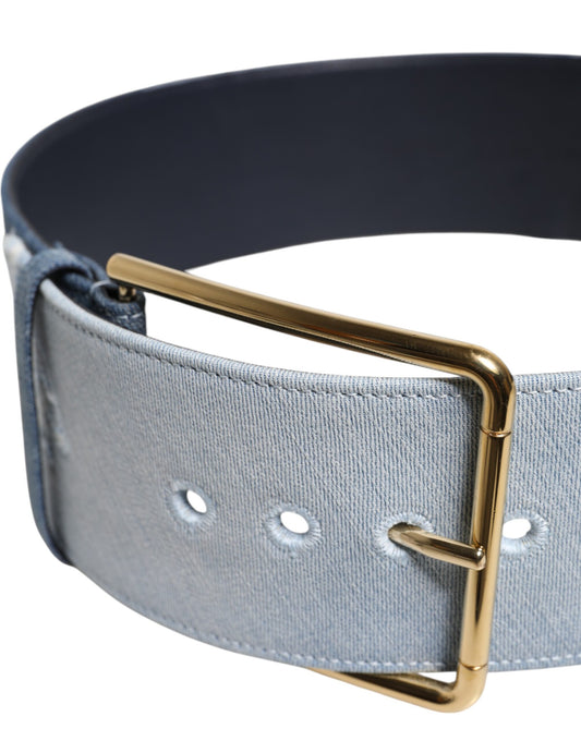 Dolce &amp; Gabbana Two-Tone Blue Denim Belt with Gold Metal Buckle