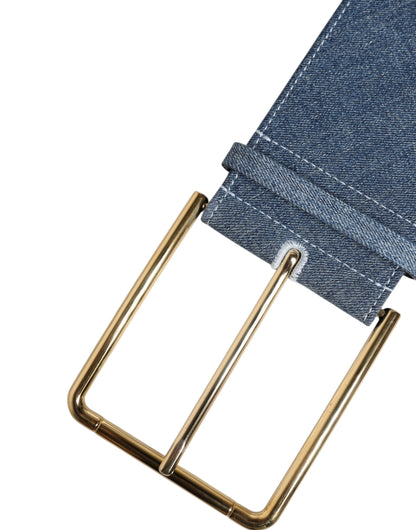 Dolce &amp; Gabbana Two-Tone Blue Denim Belt with Gold Metal Buckle