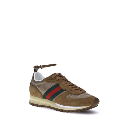 Leather Sneakers with Adjustable Ankle Strap - Brown