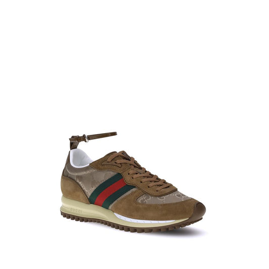 Leather Sneakers with Adjustable Ankle Strap - Brown
