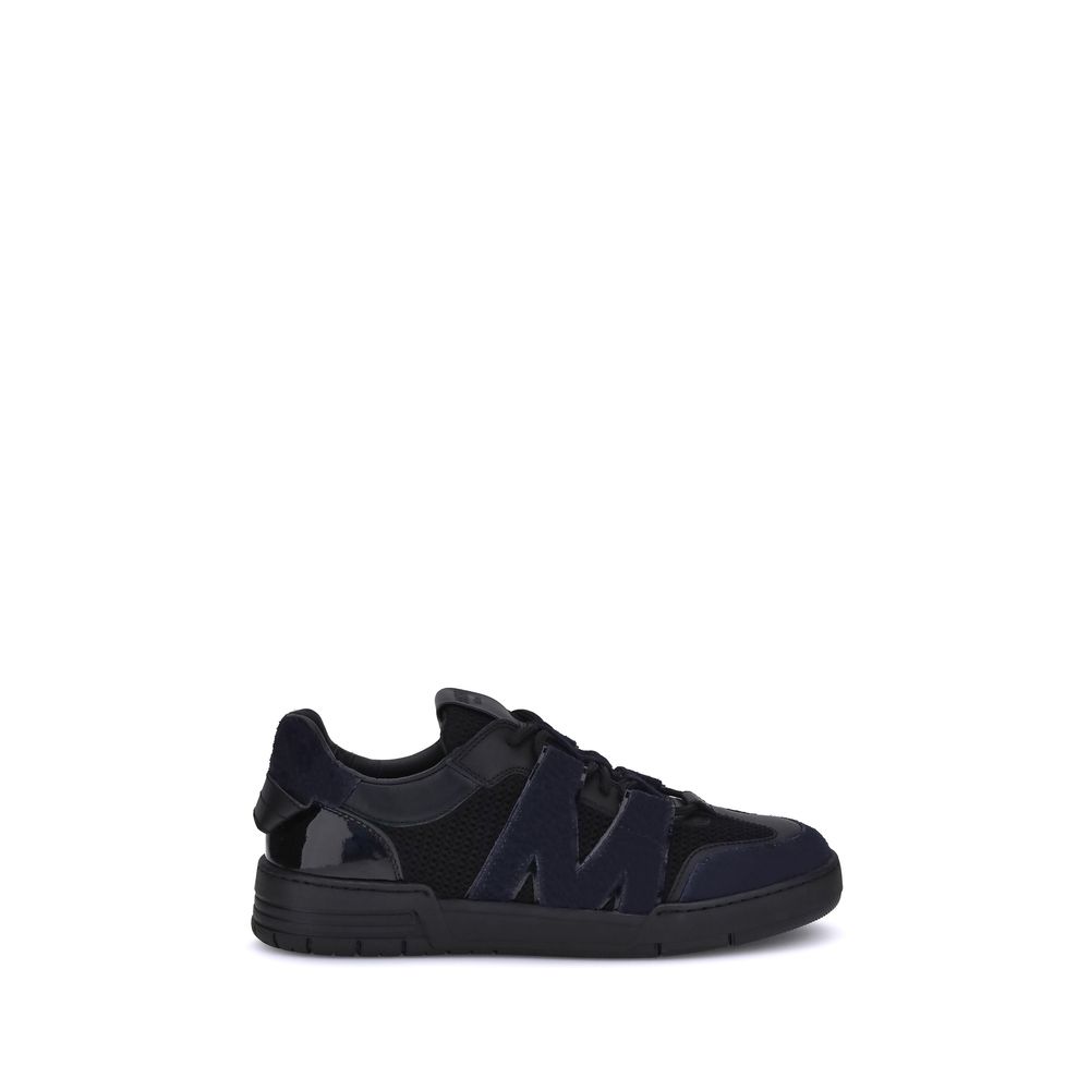 Premium Leather and Mesh Athletic Sneakers - Black