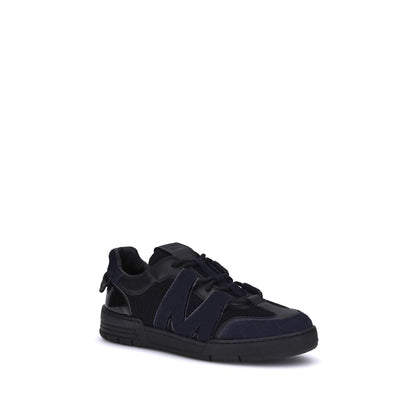 Premium Leather and Mesh Athletic Sneakers - Black