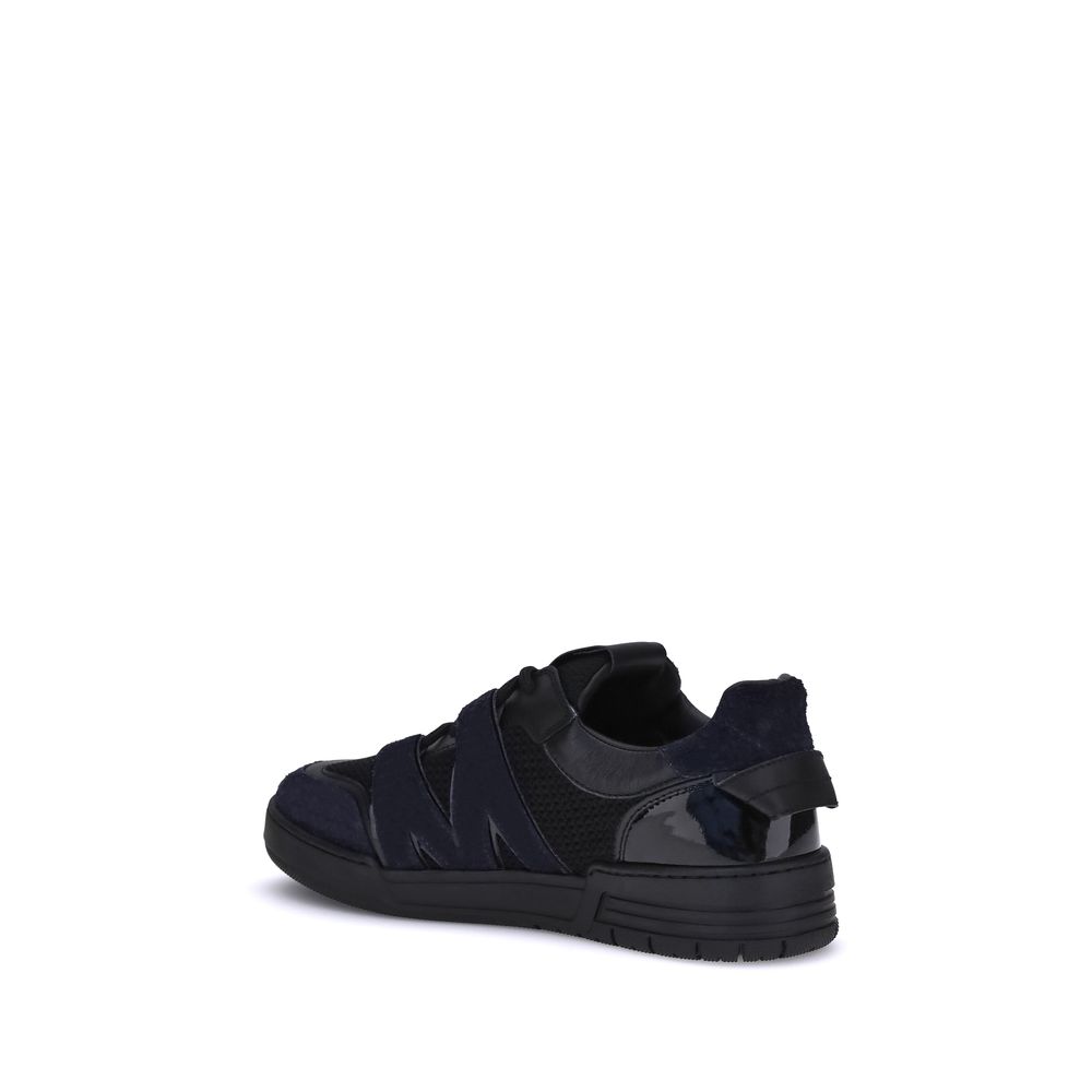 Premium Leather and Mesh Athletic Sneakers - Black