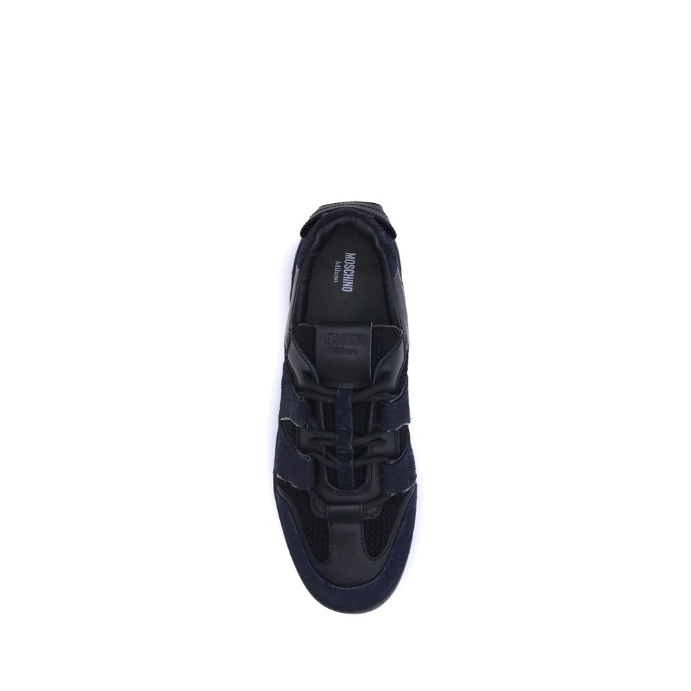 Premium Leather and Mesh Athletic Sneakers - Black