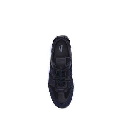 Premium Leather and Mesh Athletic Sneakers - Black