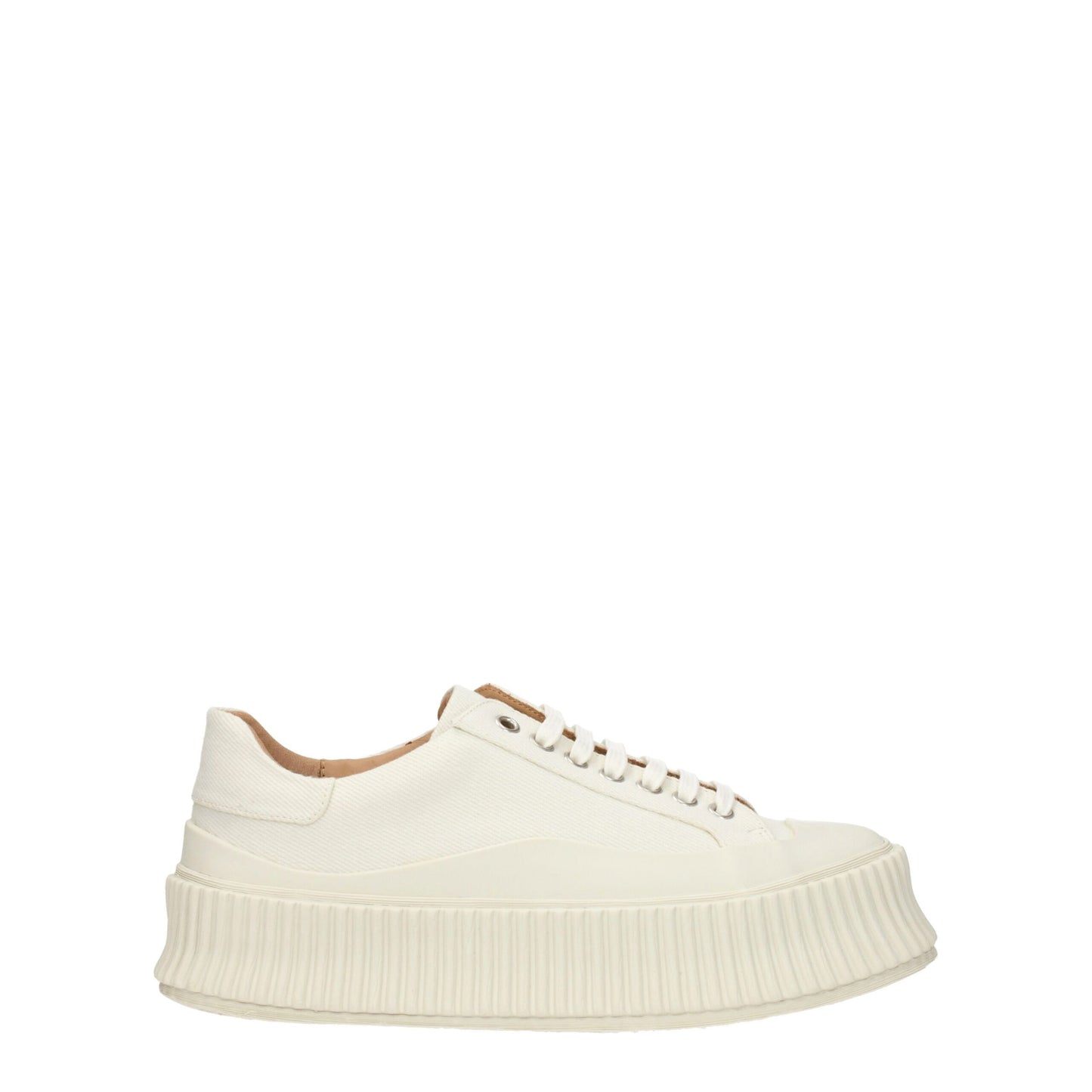 White Fabric Platform Sneakers with Aged Effect
