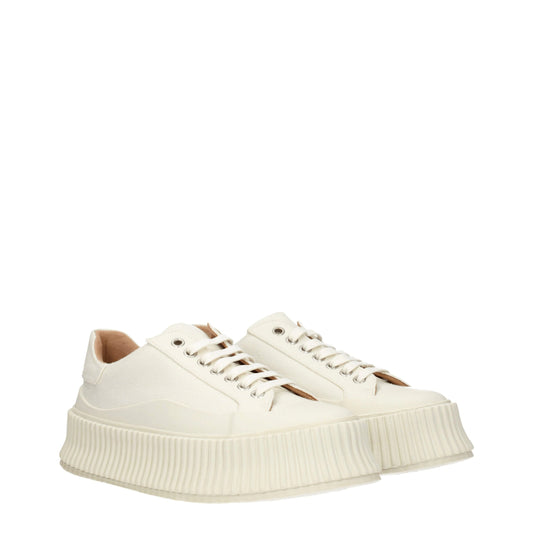 White Fabric Platform Sneakers with Aged Effect