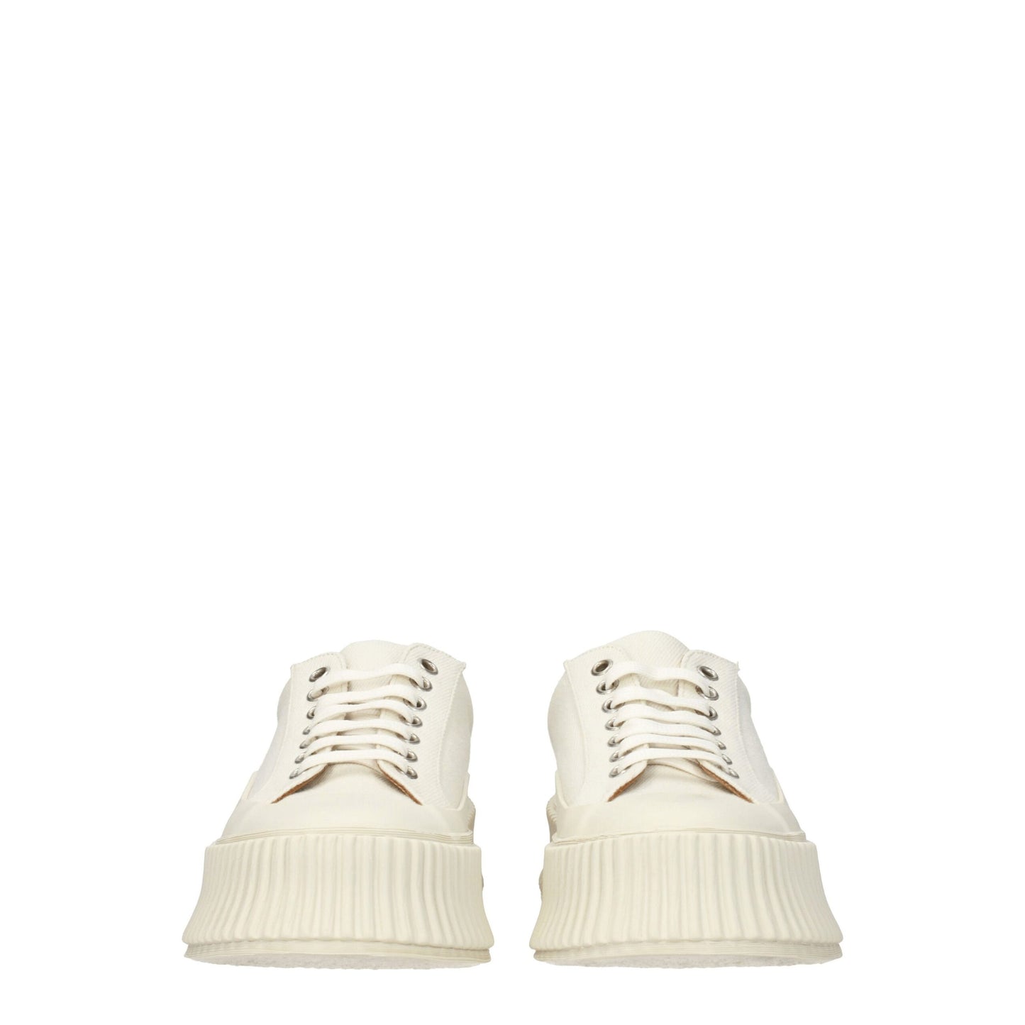 White Fabric Platform Sneakers with Aged Effect