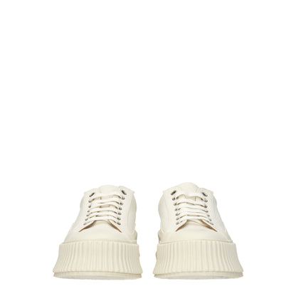 White Fabric Platform Sneakers with Aged Effect