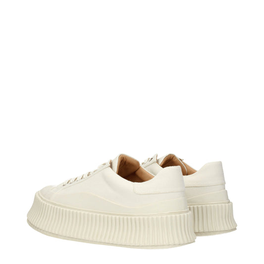 White Fabric Platform Sneakers with Aged Effect