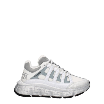 White Fabric Athletic Sneakers with Logo Details