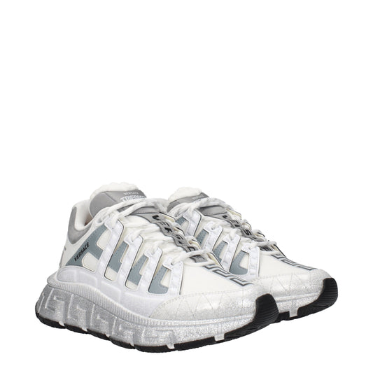 White Fabric Athletic Sneakers with Logo Details