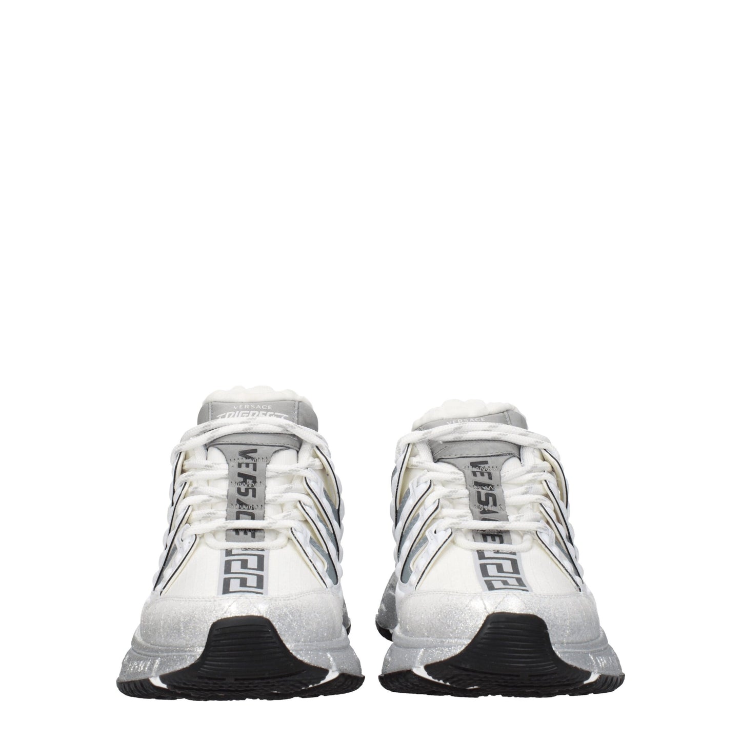 White Fabric Athletic Sneakers with Logo Details