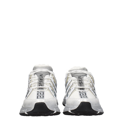 White Fabric Athletic Sneakers with Logo Details