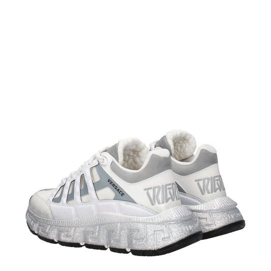 White Fabric Athletic Sneakers with Logo Details
