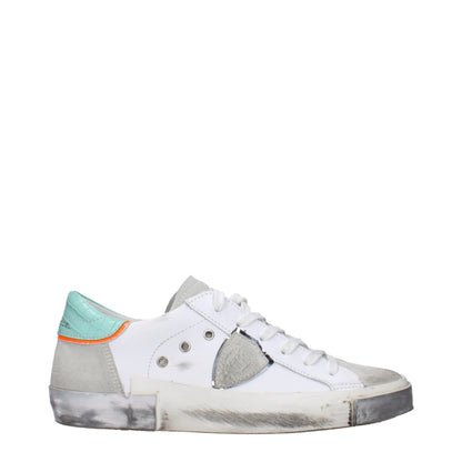White Leather Low-Top Sneakers with Vintage Details