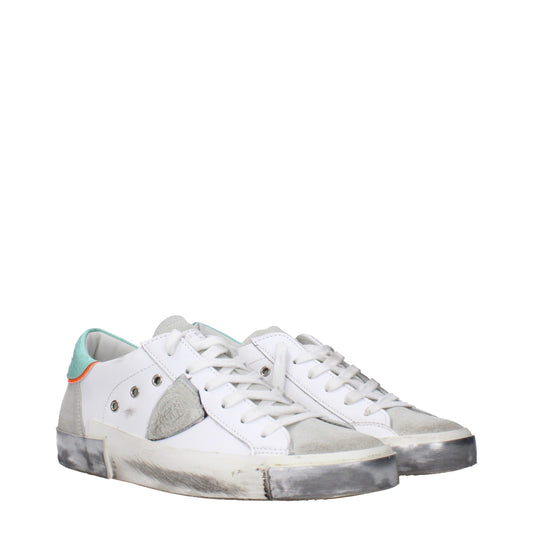 White Leather Low-Top Sneakers with Vintage Details