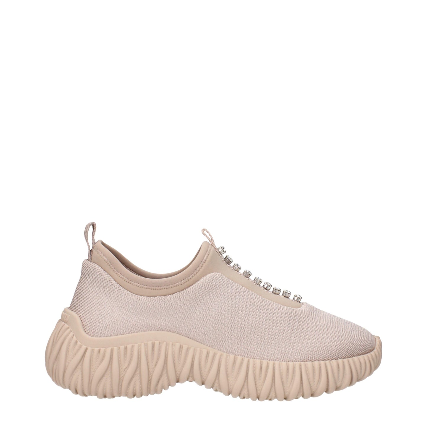Beige Fabric Sneakers with Rhinestone Details