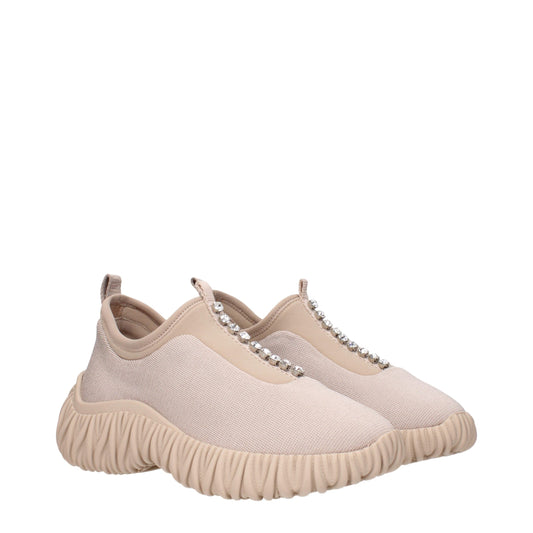 Beige Fabric Sneakers with Rhinestone Details