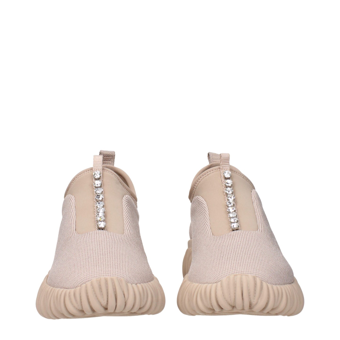 Beige Fabric Sneakers with Rhinestone Details