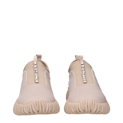 Beige Fabric Sneakers with Rhinestone Details