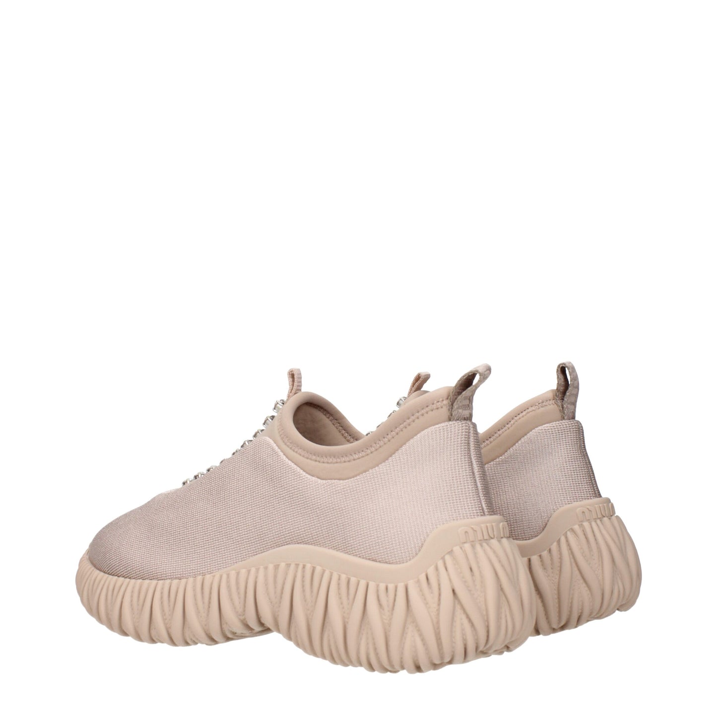 Beige Fabric Sneakers with Rhinestone Details