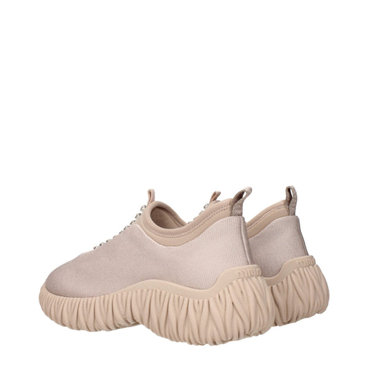 Beige Fabric Sneakers with Rhinestone Details