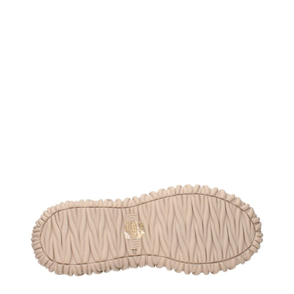 Beige Fabric Sneakers with Rhinestone Details