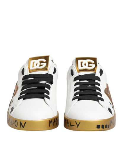 Dolce &amp; Gabbana White Gold Crystal Portofino Sneakers