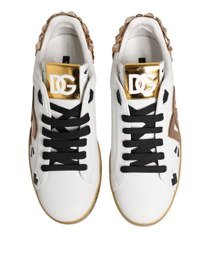 Dolce &amp; Gabbana White Gold Crystal Portofino Sneakers