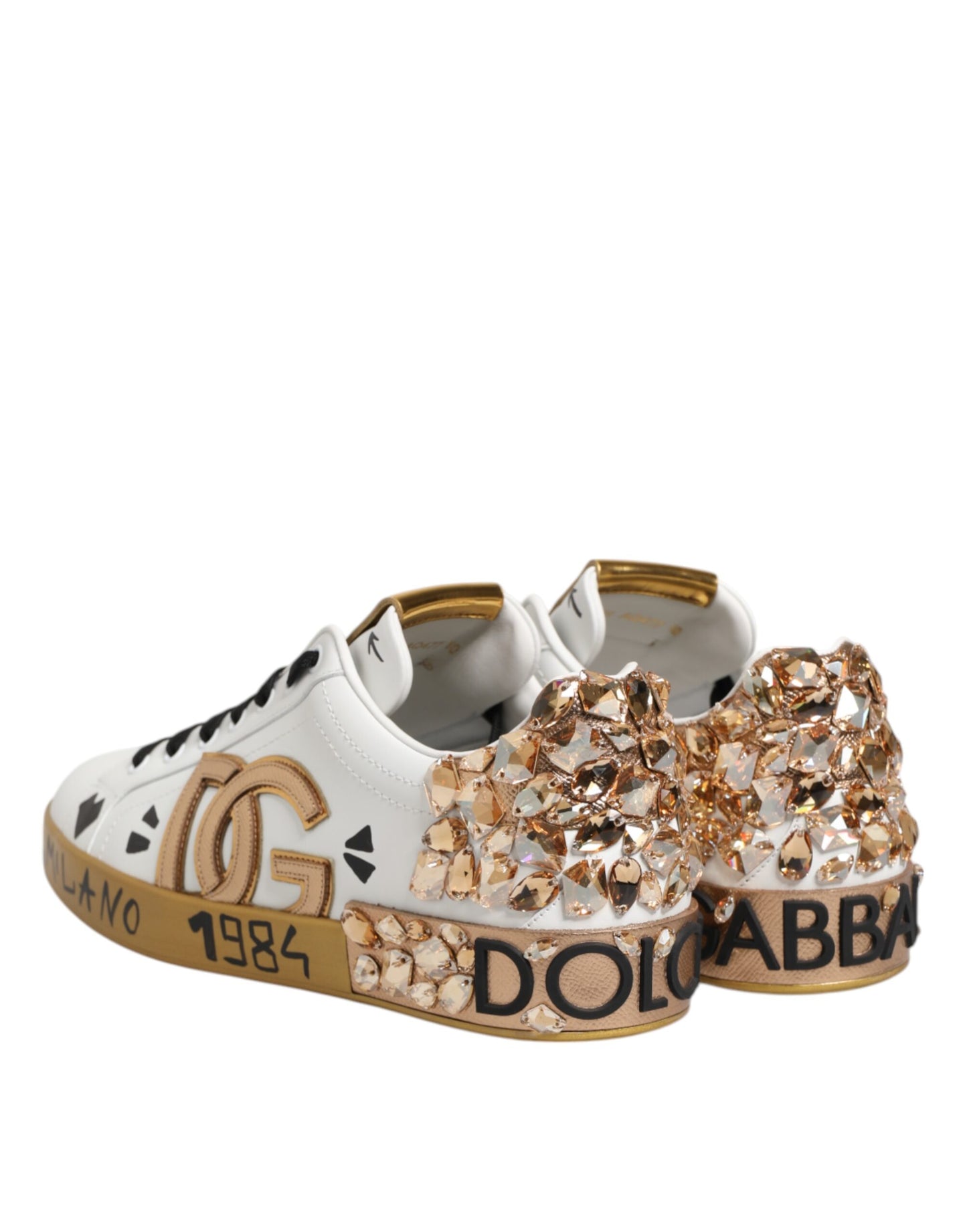 Dolce &amp; Gabbana White Gold Crystal Portofino Sneakers