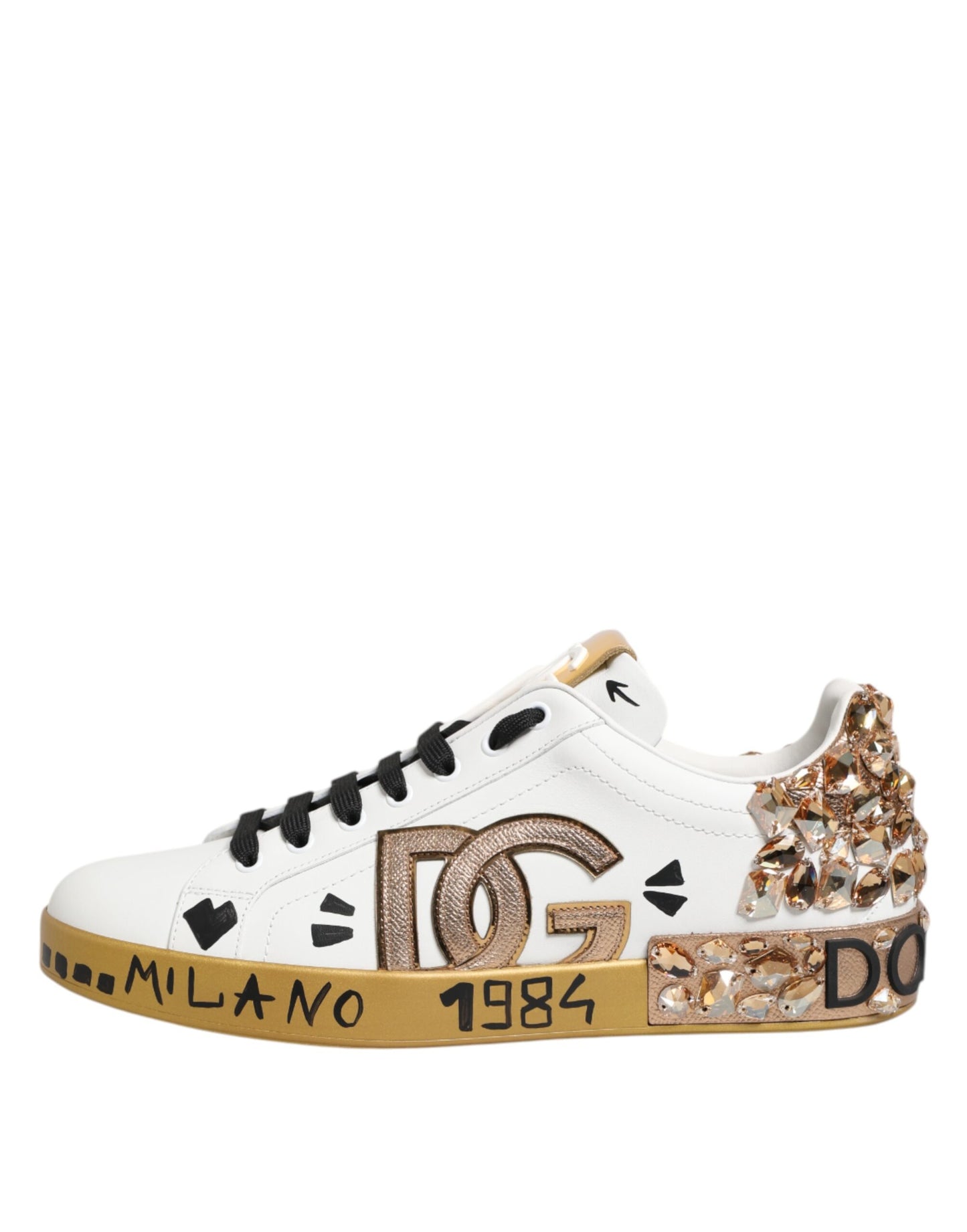 Dolce &amp; Gabbana White Gold Crystal Portofino Sneakers