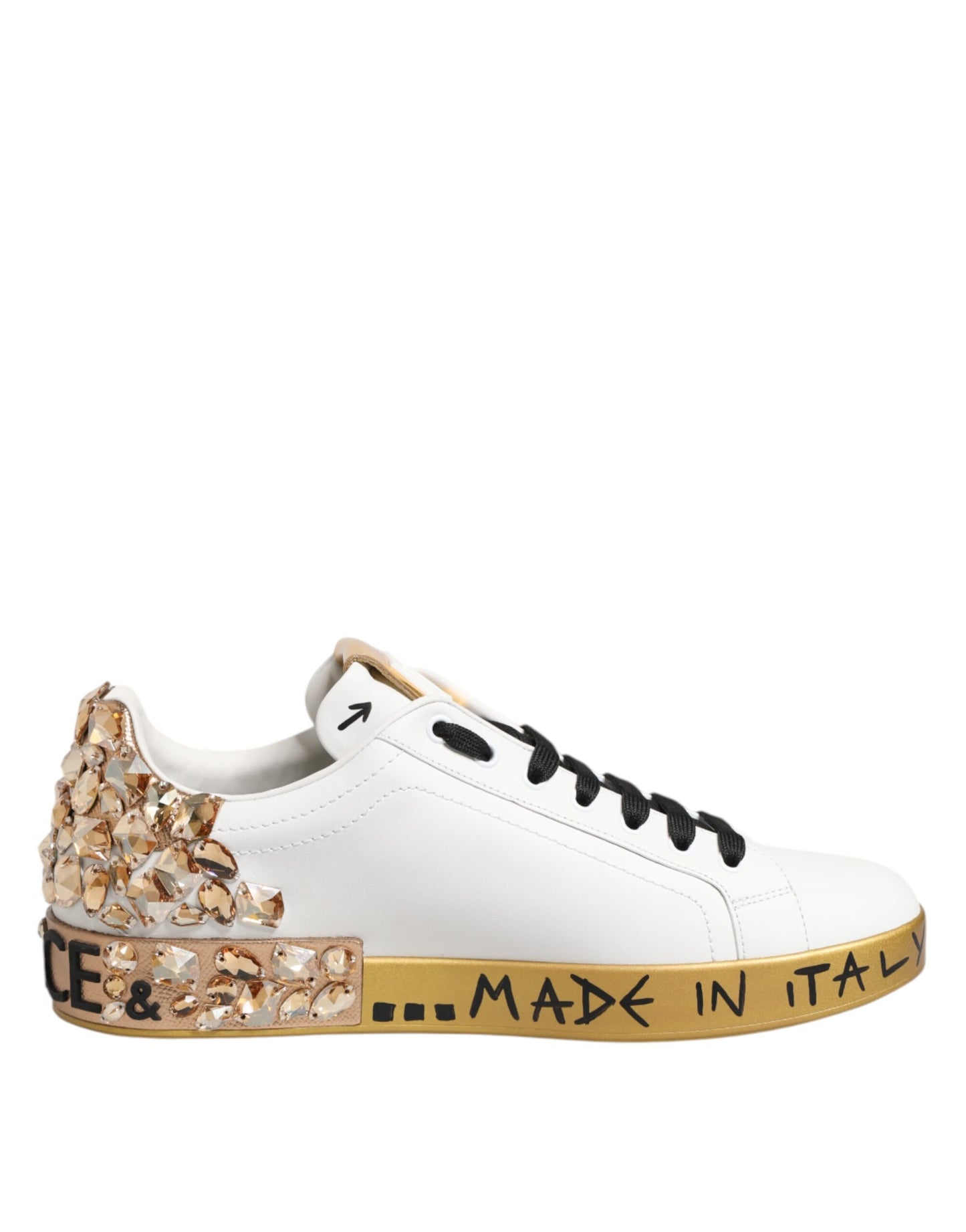 Dolce &amp; Gabbana White Gold Crystal Portofino Sneakers