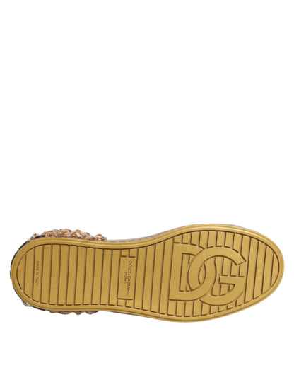 Dolce &amp; Gabbana White Gold Crystal Portofino Sneakers