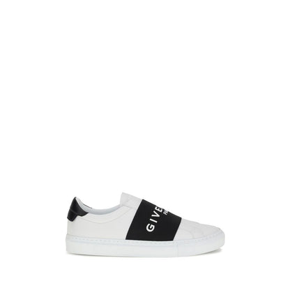 Urban Street Slip-On Leather Sneakers - White Low Top with Logo Detail